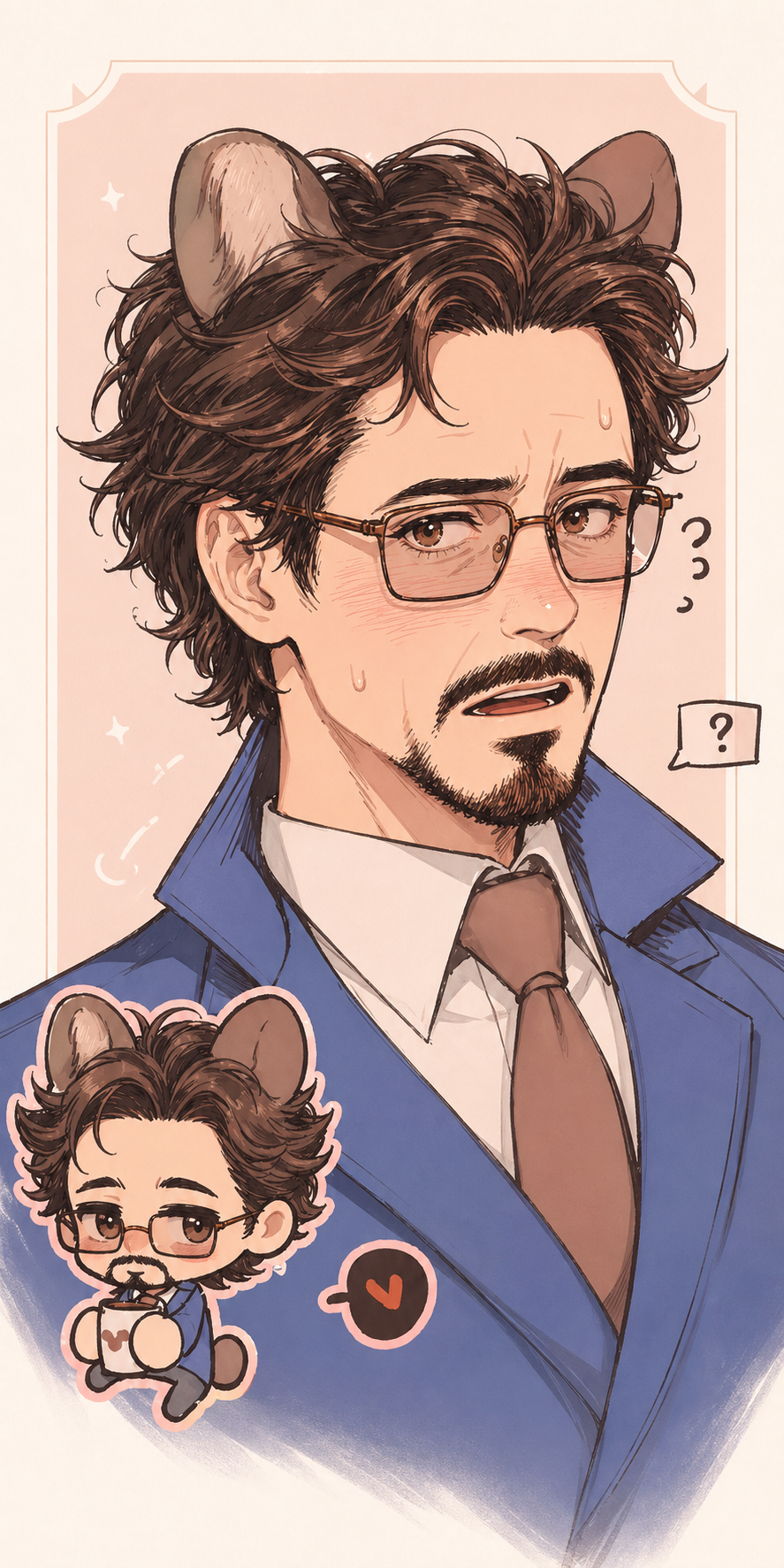 小罗伯特唐尼风格可爱收藏插画